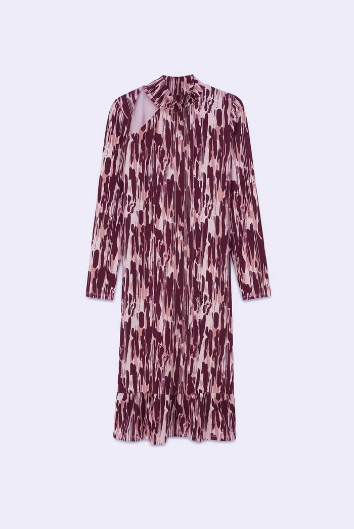 Womens Cut Out Printed Midi Flare Dress