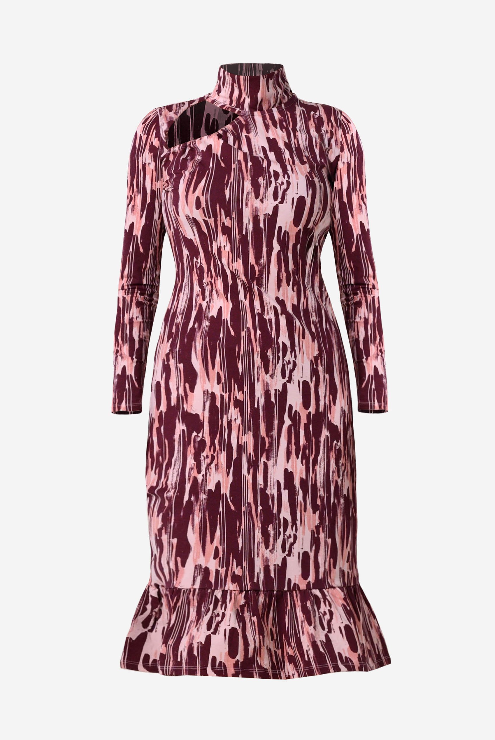 Womens Cut Out Printed Midi Flare Dress