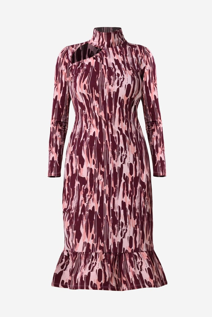 Womens Cut Out Printed Midi Flare Dress