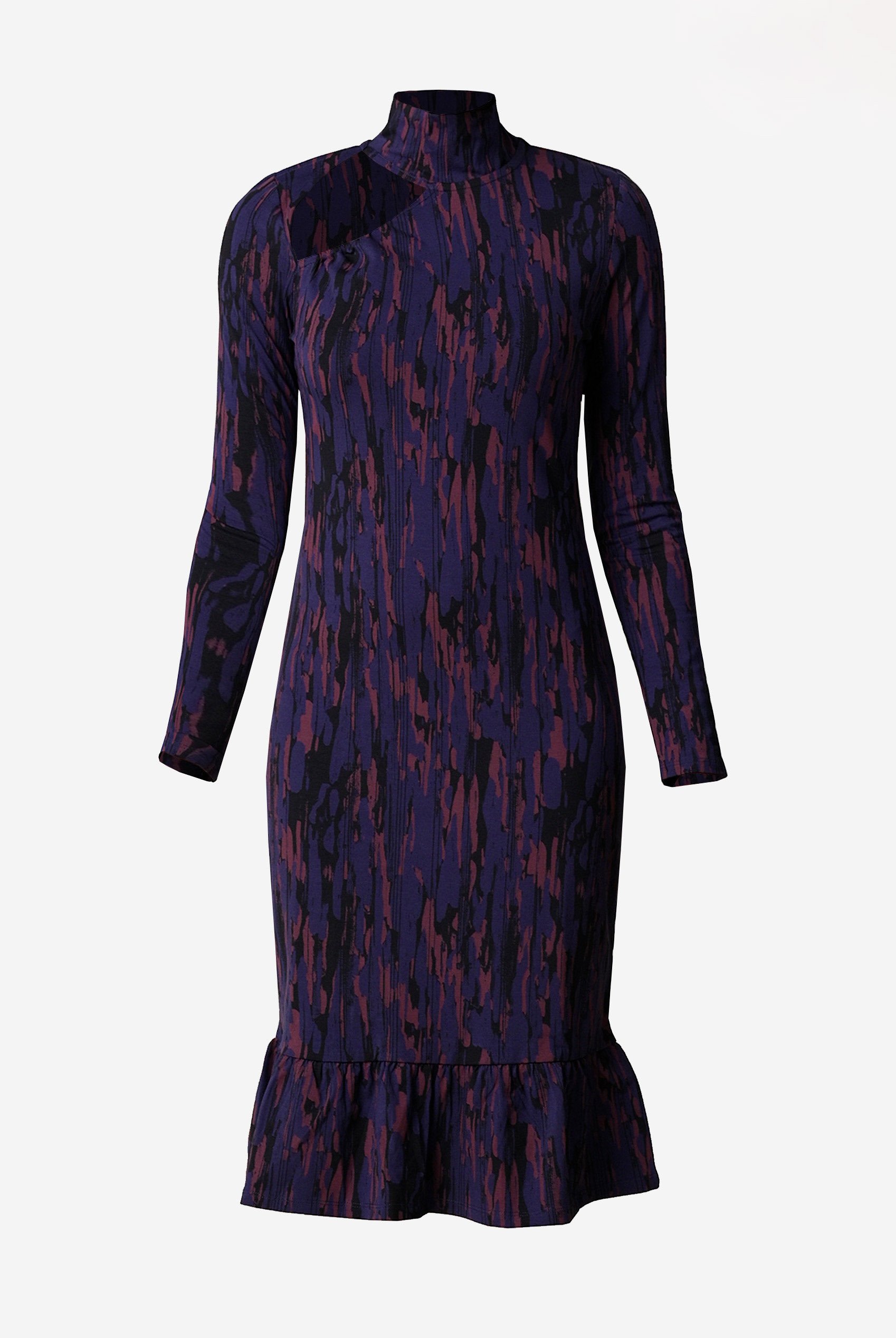 Womens Cut Out Printed Midi Flare Dress