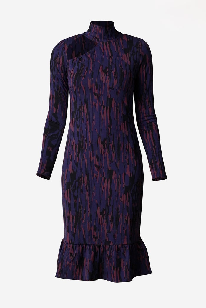 Womens Cut Out Printed Midi Flare Dress