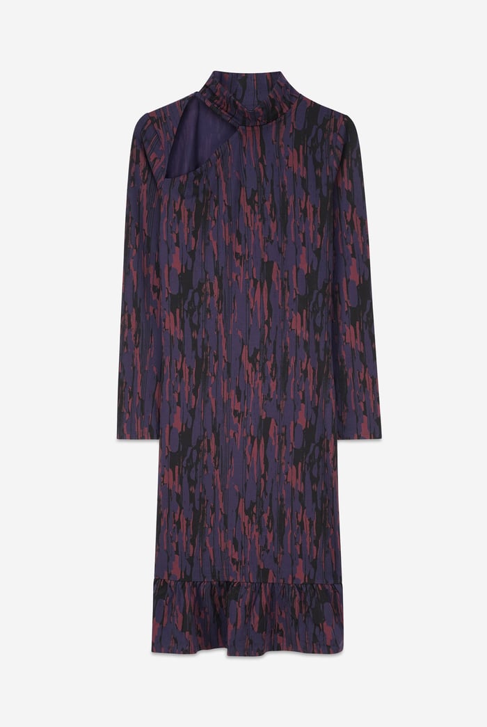Womens Cut Out Printed Midi Flare Dress