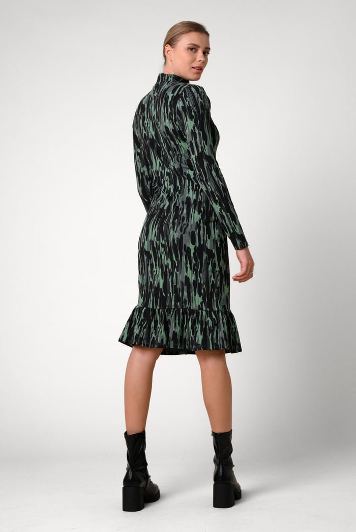 Womens Cut Out Printed Midi Flare Dress
