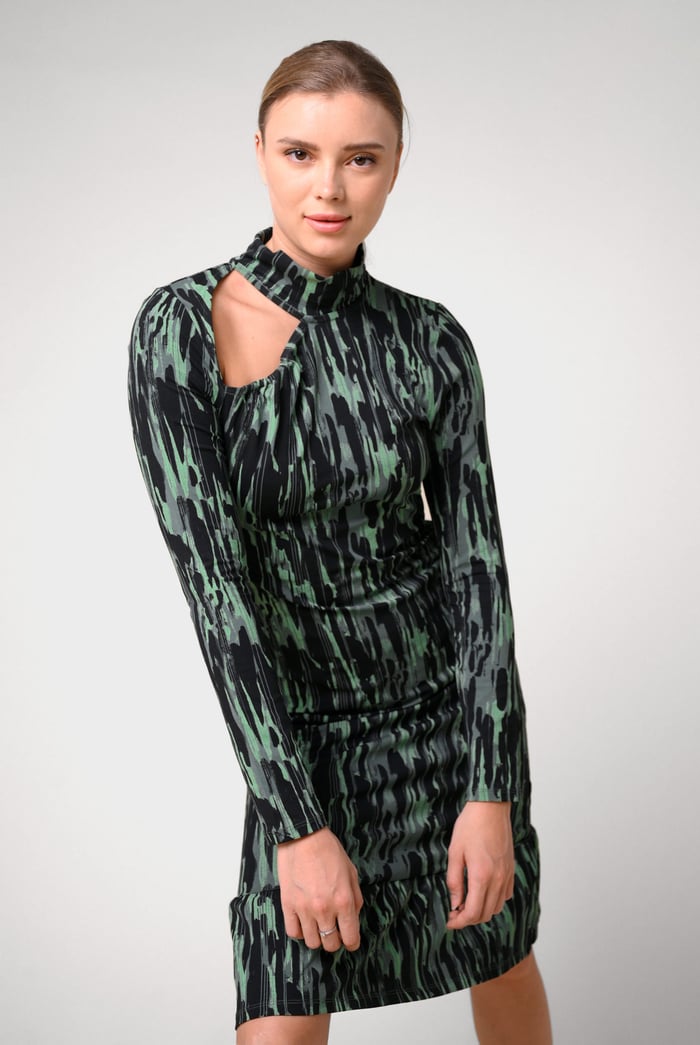 Womens Cut Out Printed Midi Flare Dress