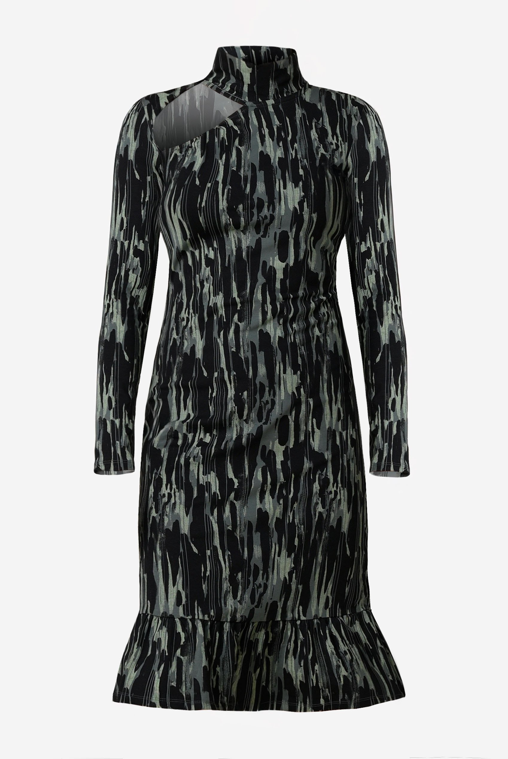 Womens Cut Out Printed Midi Flare Dress