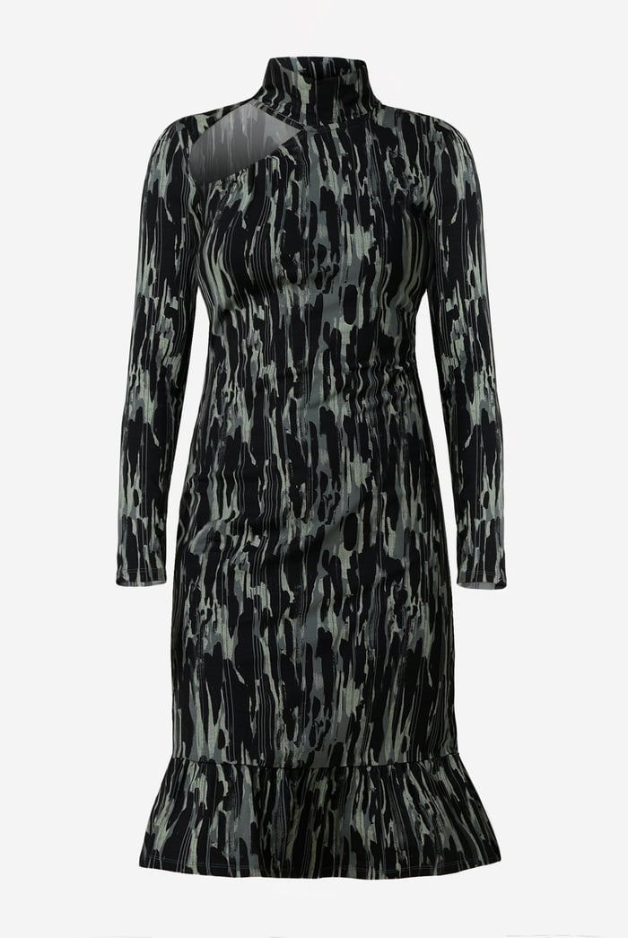 Womens Cut Out Printed Midi Flare Dress