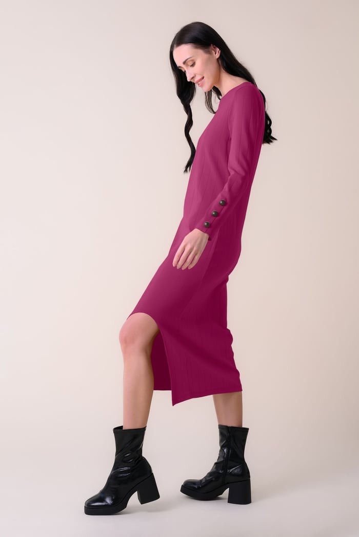 Ruched Button Decor Long Sleeve Tunic Dress