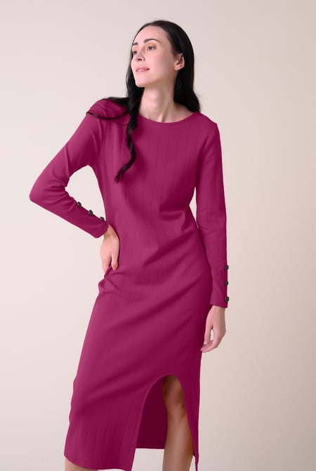 Ruched Button Decor Long Sleeve Tunic Dress