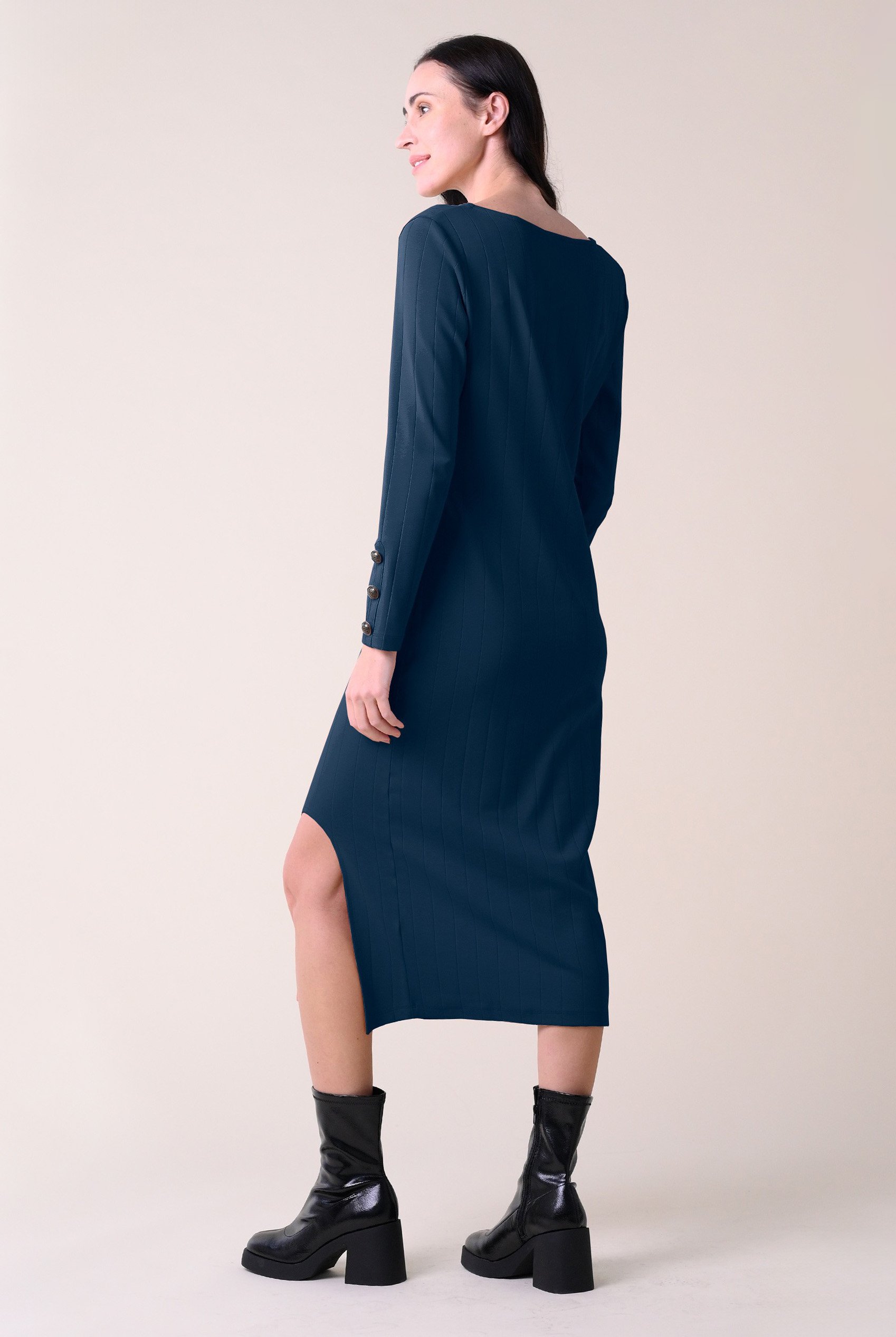 Ruched Button Decor Long Sleeve Tunic Dress