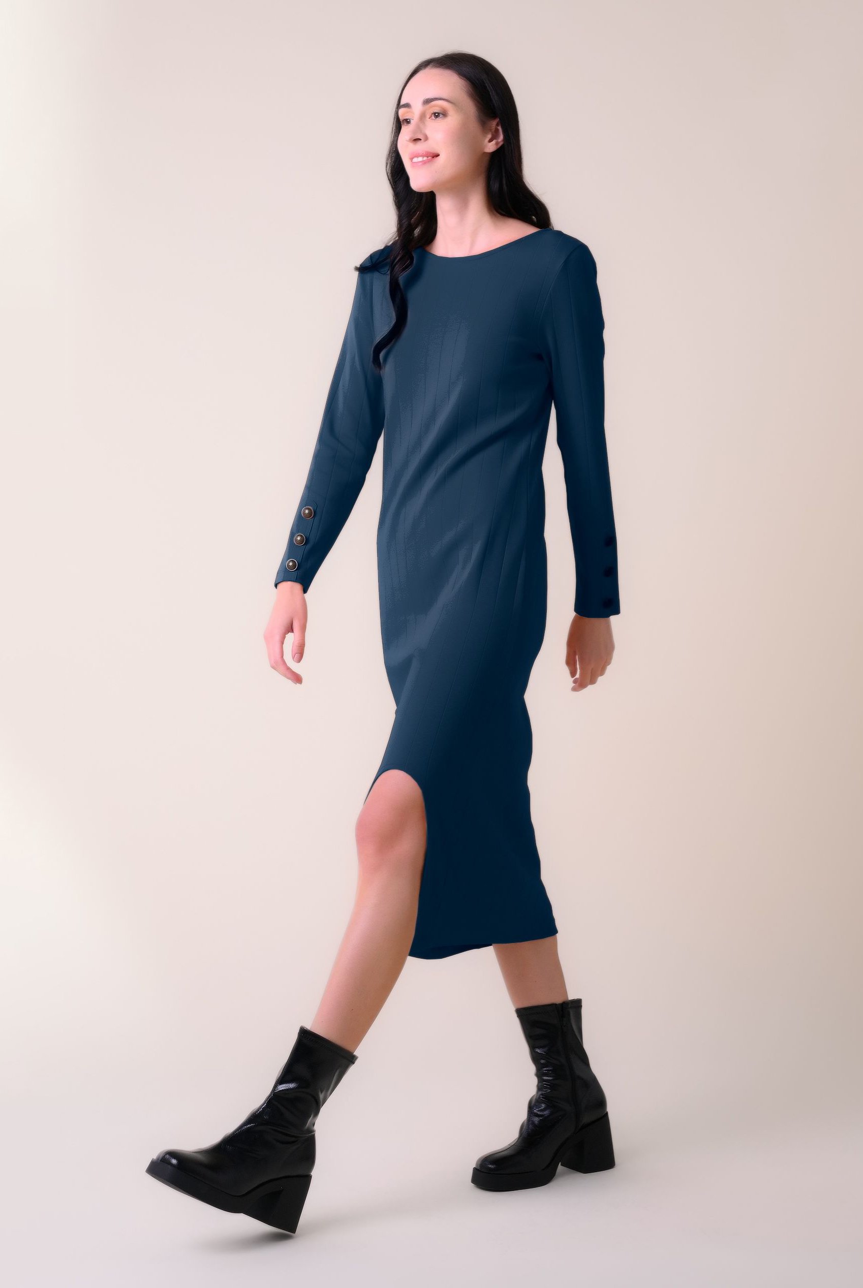 Ruched Button Decor Long Sleeve Tunic Dress
