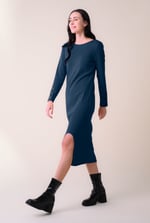 Ruched Button Decor Long Sleeve Tunic Dress
