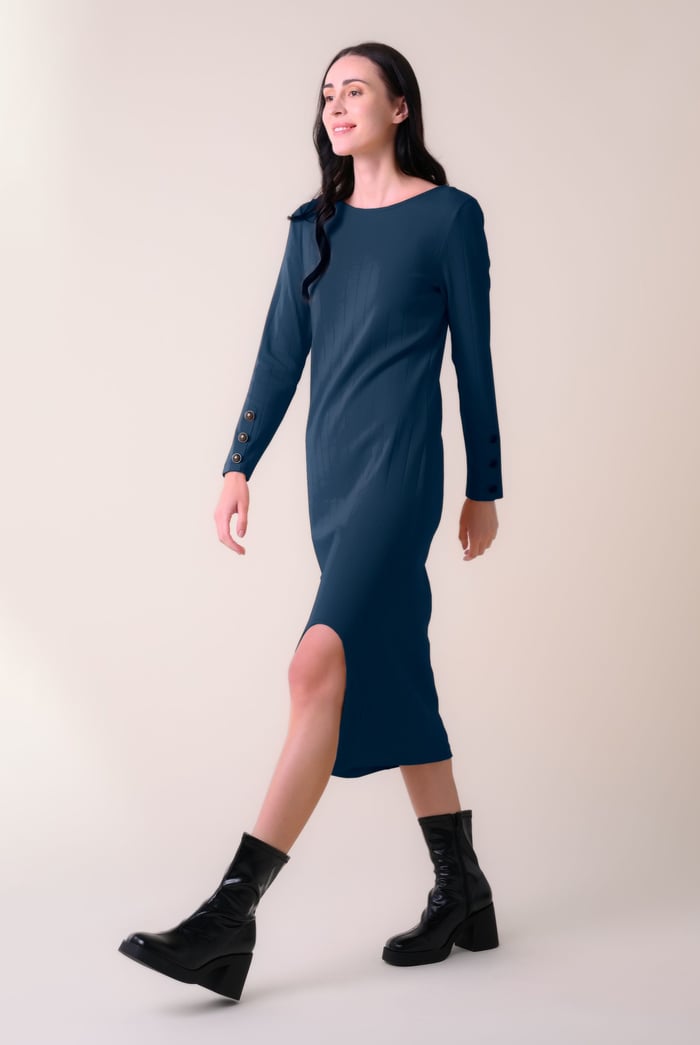 Ruched Button Decor Long Sleeve Tunic Dress