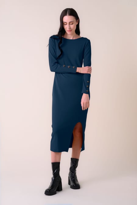 Cream Ruched Button Decor Long Sleeve Tunic Dress
