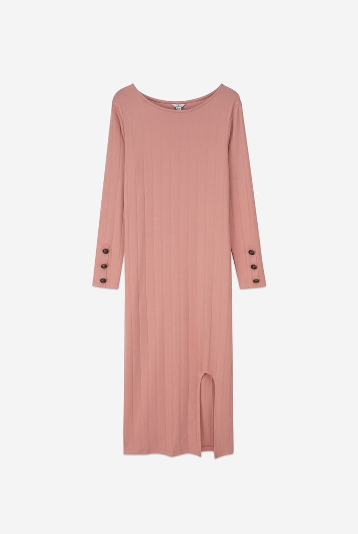 Ruched Button Decor Long Sleeve Tunic Dress