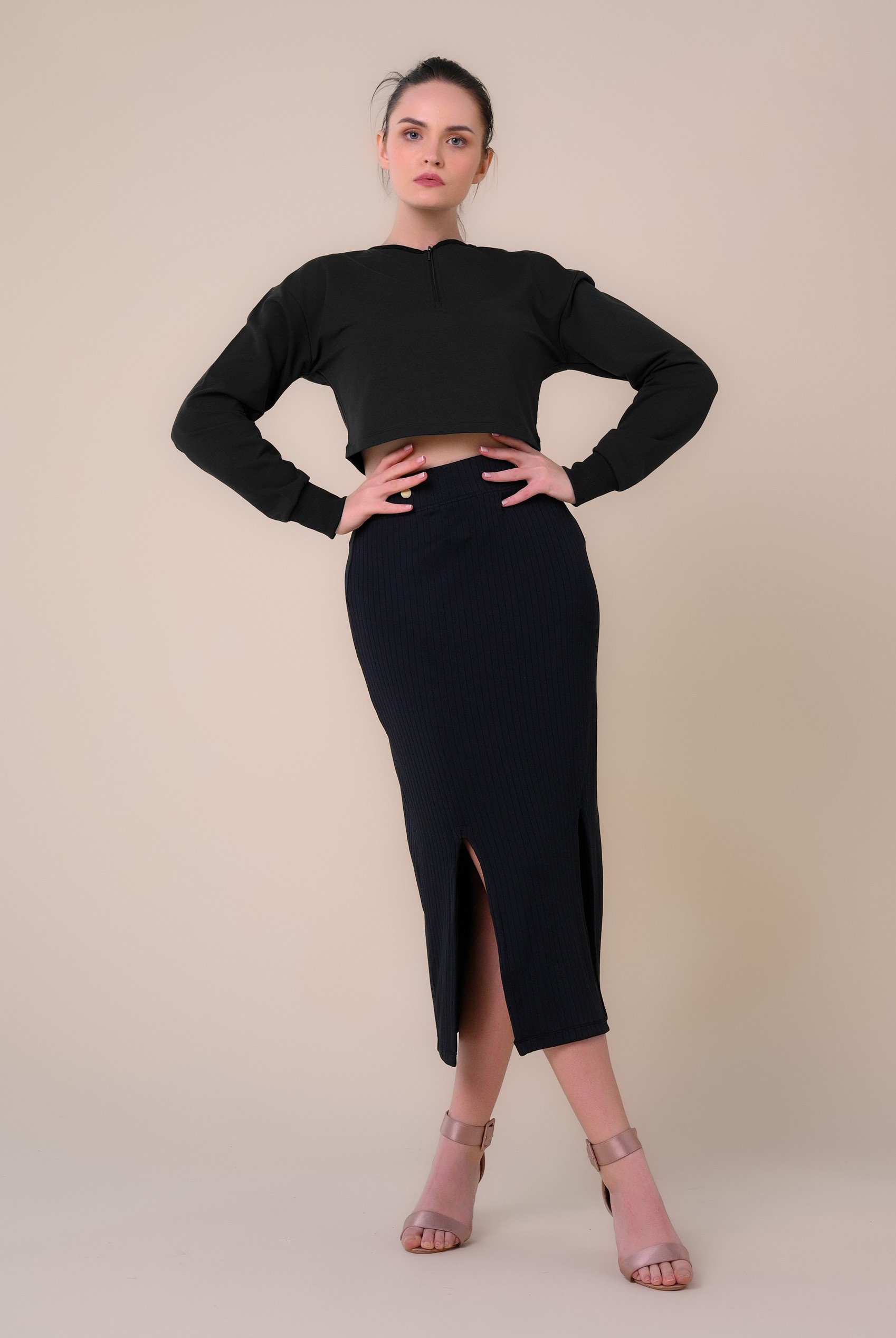 Womens Drop Shoulder Zip Through Top