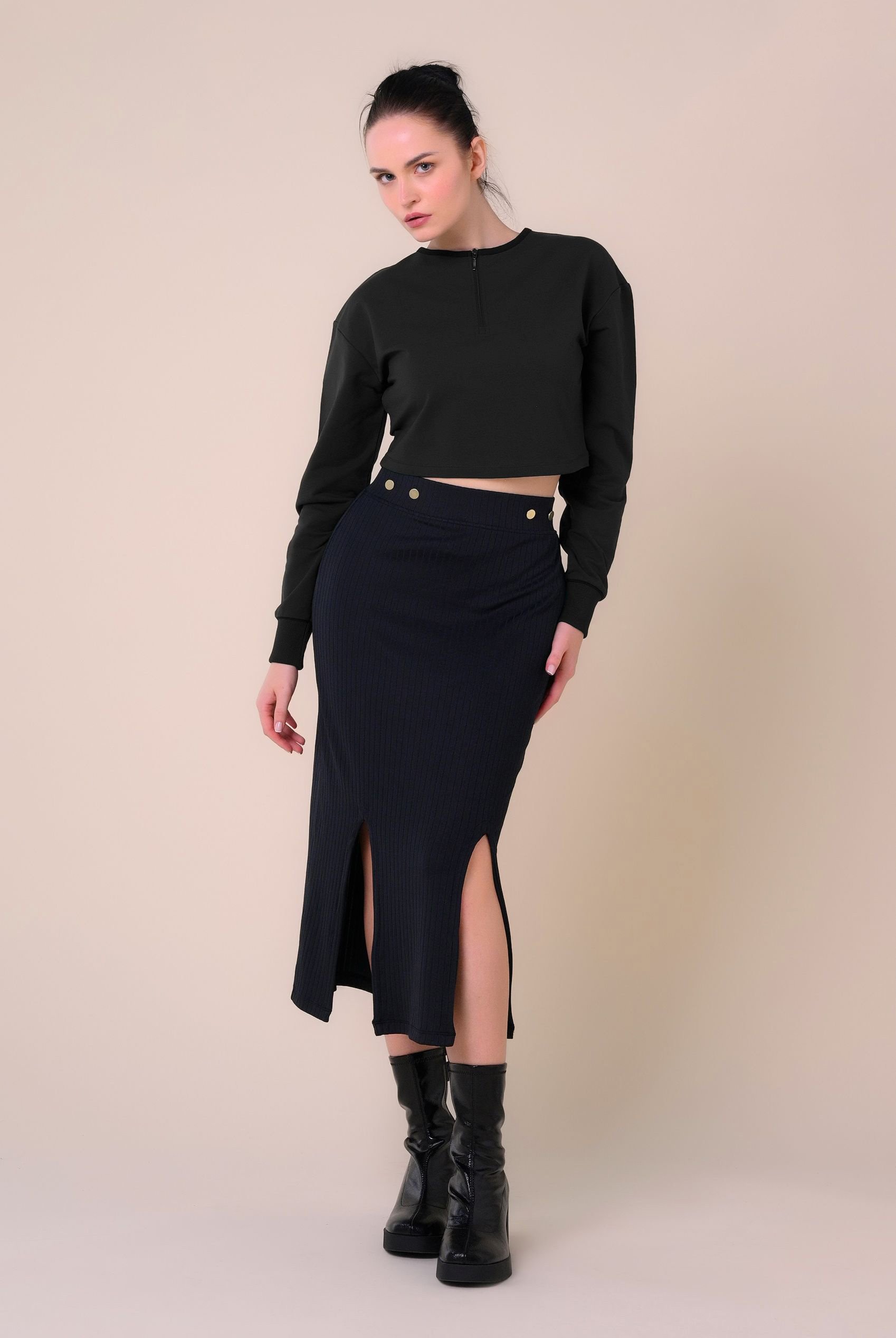 Womens Drop Shoulder Zip Through Top