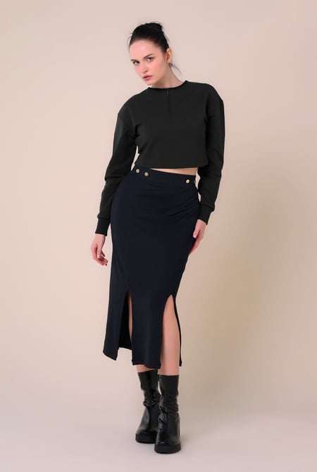 Womens Black Drop Shoulder Zip Through Top