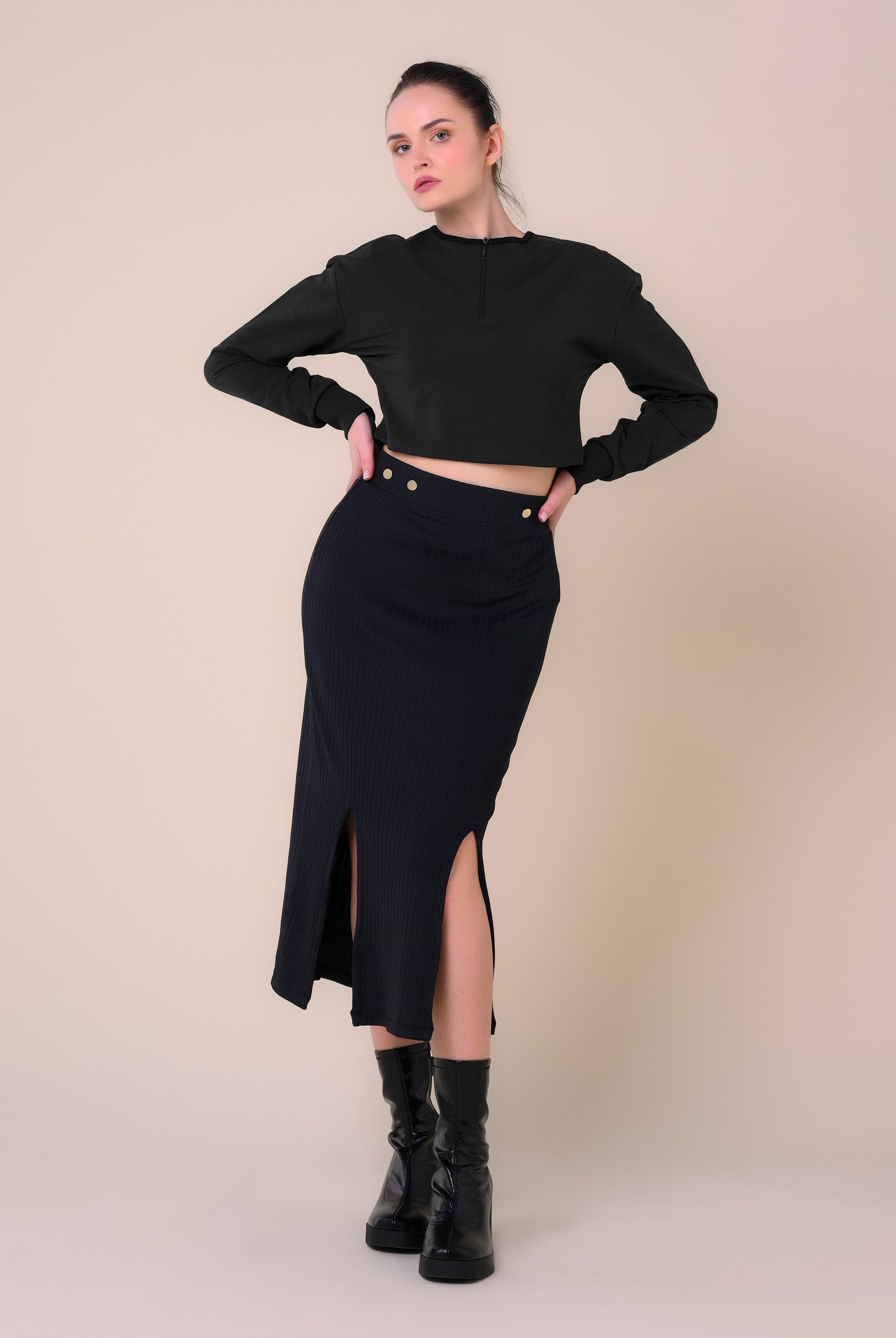 Womens Drop Shoulder Zip Through Top