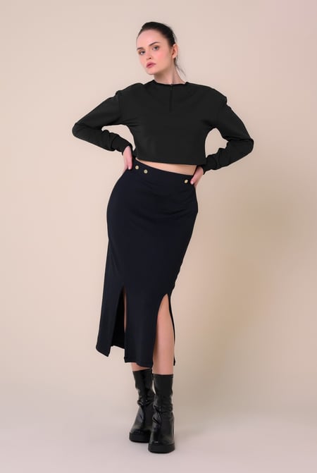 Womens Black Drop Shoulder Zip Through Top