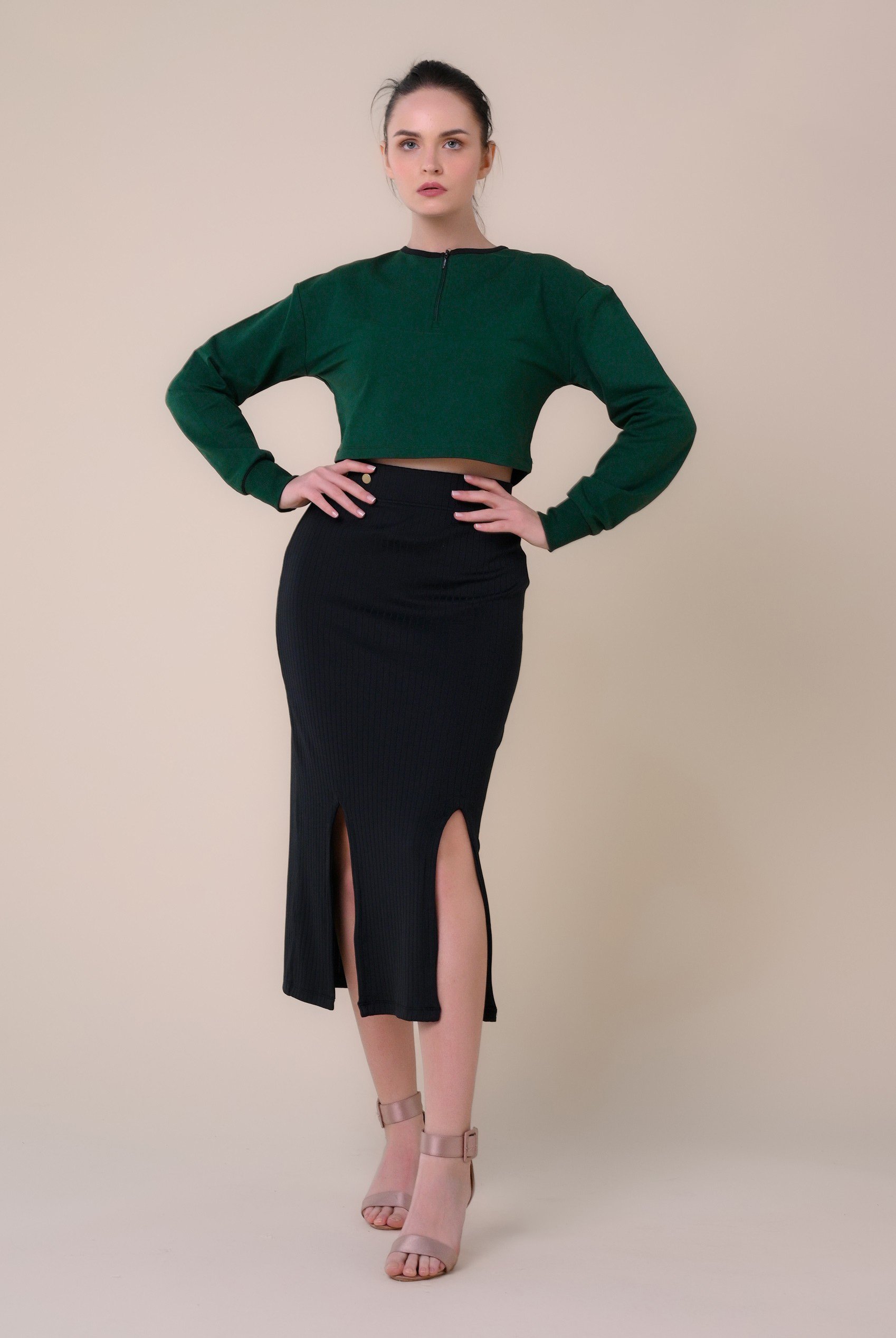 Womens Drop Shoulder Zip Through Top
