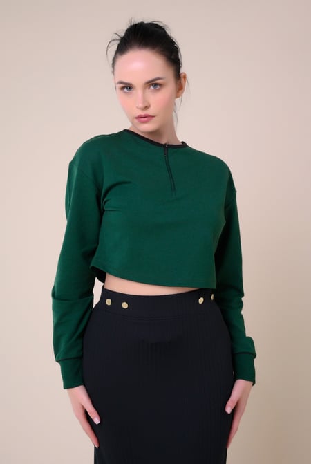 Womens Black Drop Shoulder Zip Through Top
