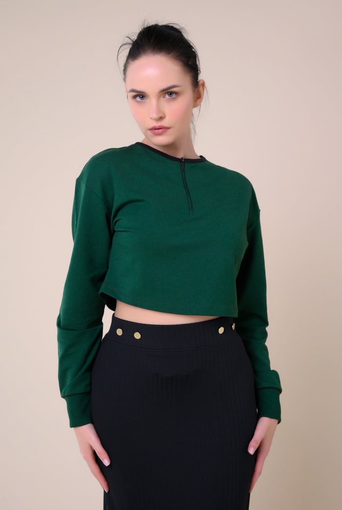 Womens Drop Shoulder Zip Through Top