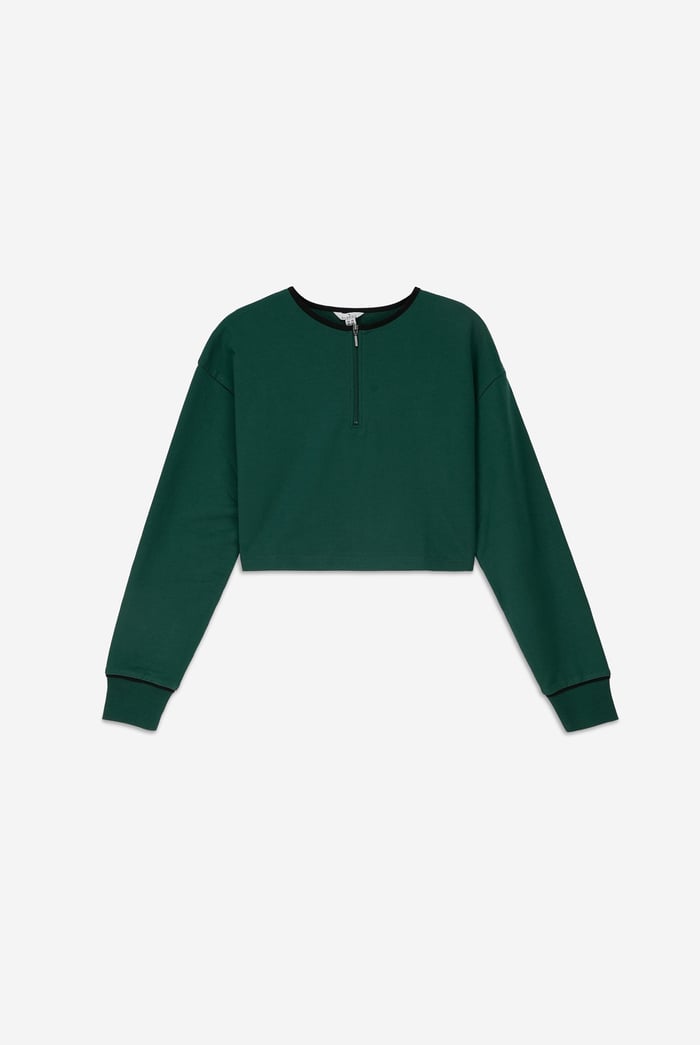 Womens Drop Shoulder Zip Through Top