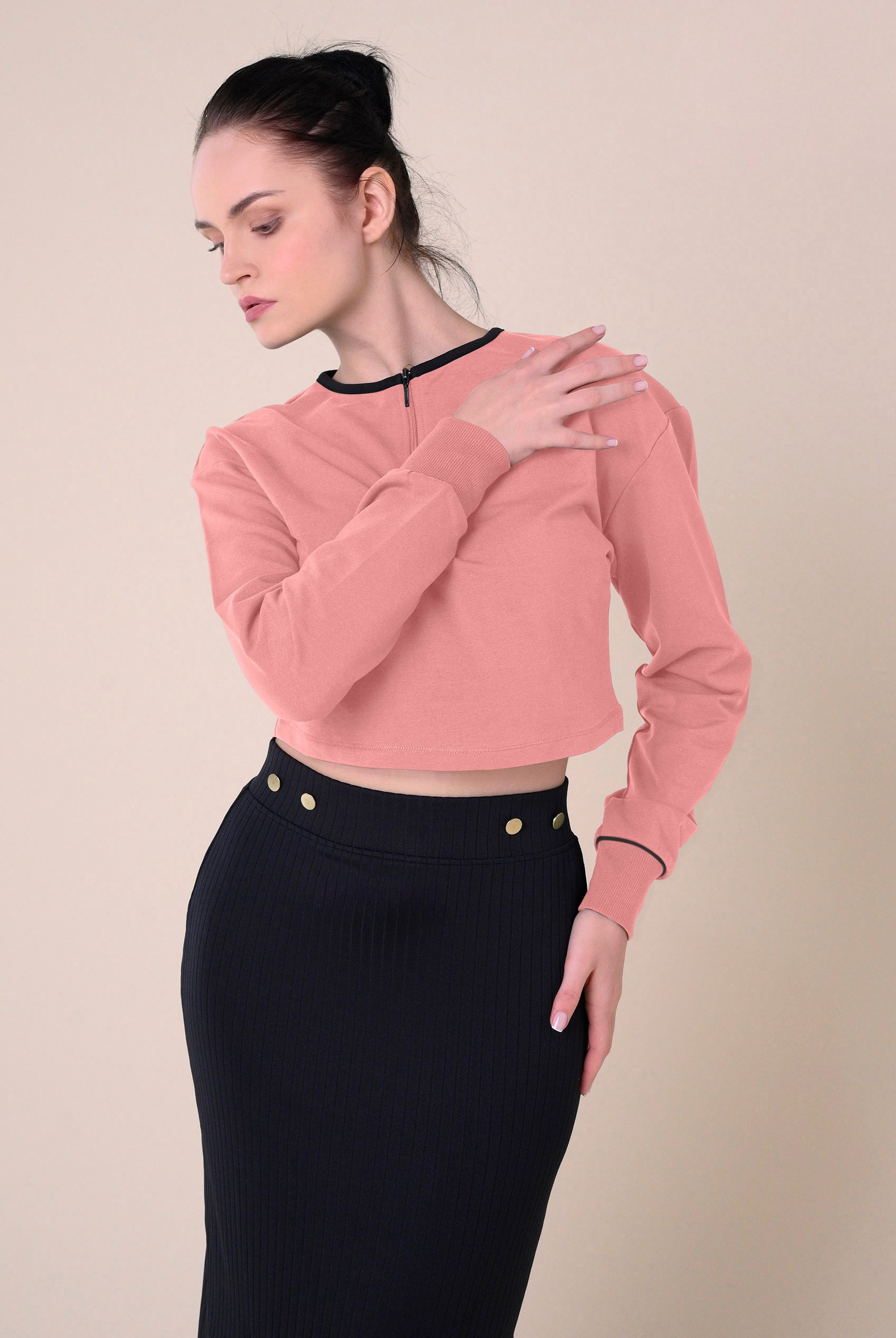Womens Drop Shoulder Zip Through Top