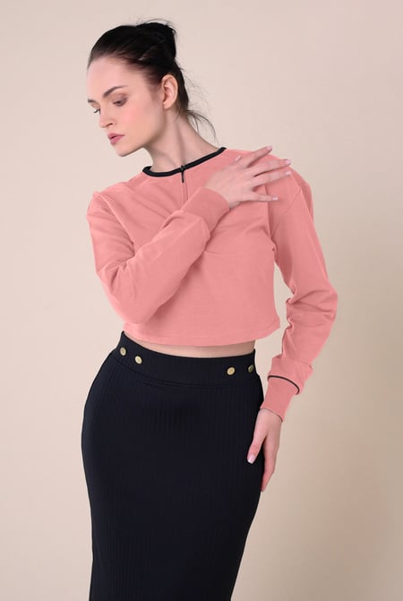 Womens Black Drop Shoulder Zip Through Top