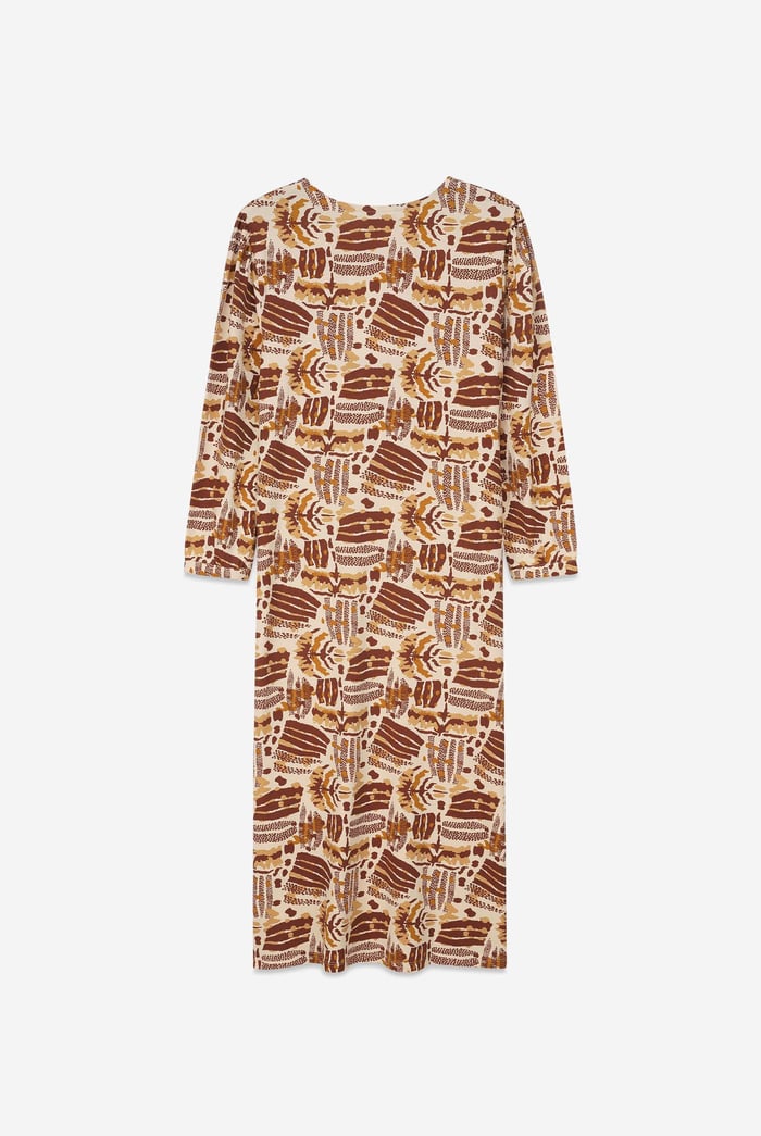 Women Abstract Print Wide Neck Midi Dress
