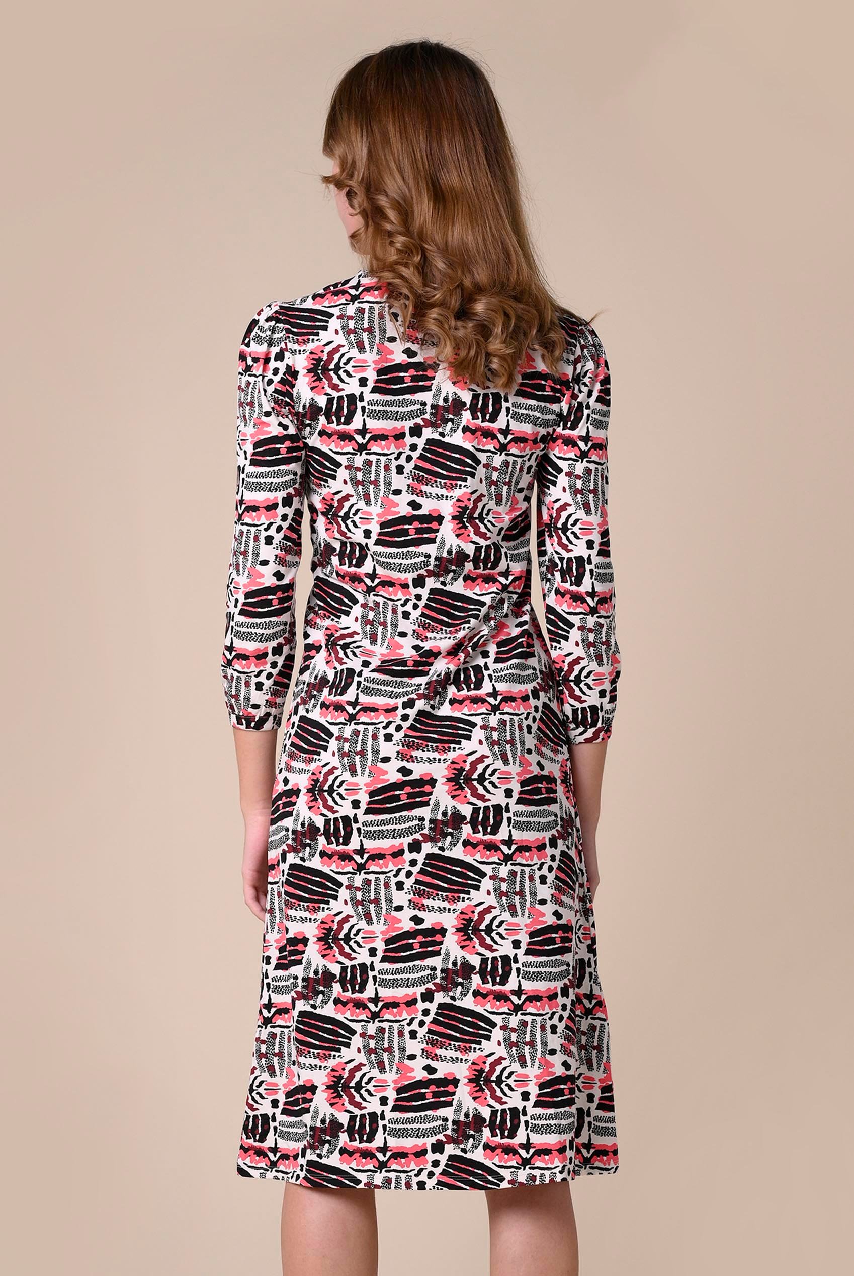 Women Abstract Print Wide Neck Midi Dress