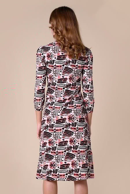 Women Black Abstract Print Wide Neck Midi Dress