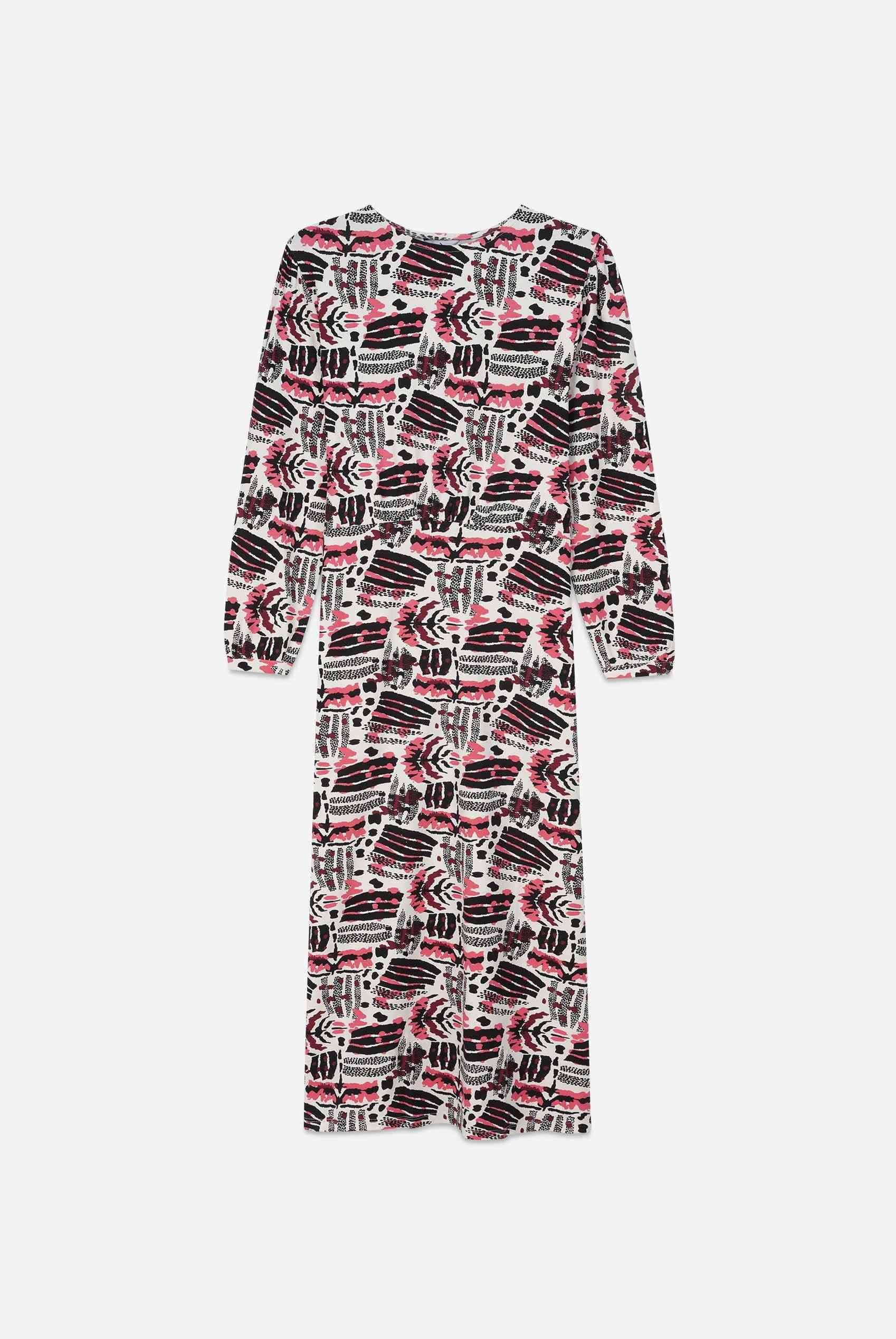 Women Abstract Print Wide Neck Midi Dress