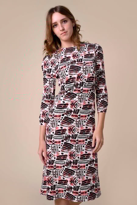 Women Black Abstract Print Wide Neck Midi Dress