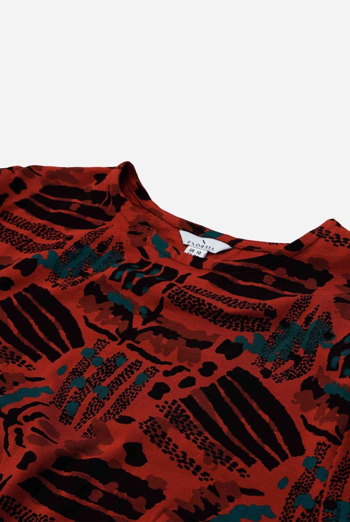 Women Abstract Print Wide Neck Midi Dress