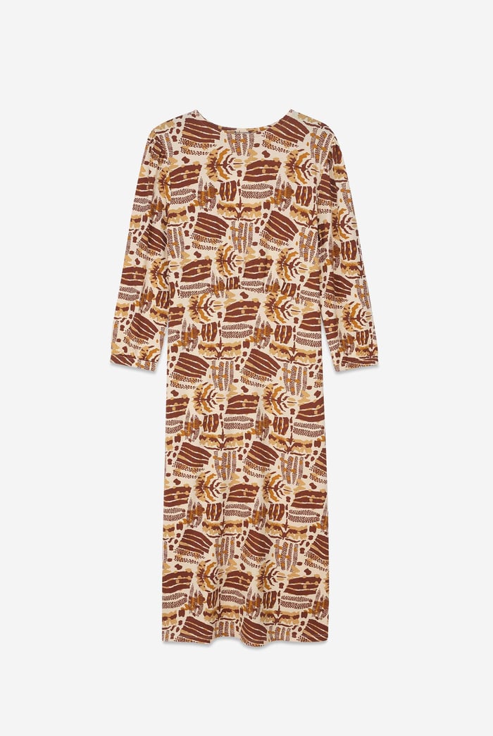 Women Abstract Print Wide Neck Midi Dress