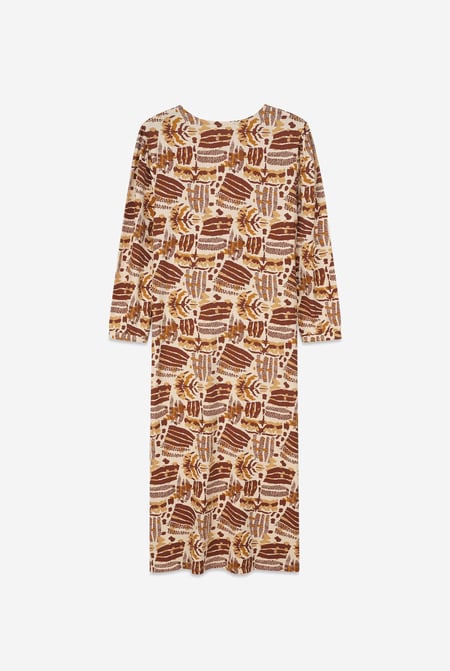 Women Cream Abstract Print Wide Neck Midi Dress