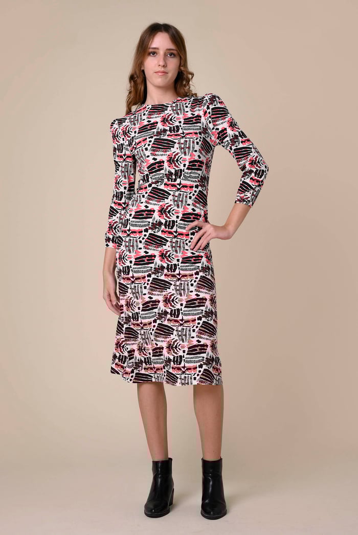 Women Abstract Print Wide Neck Midi Dress