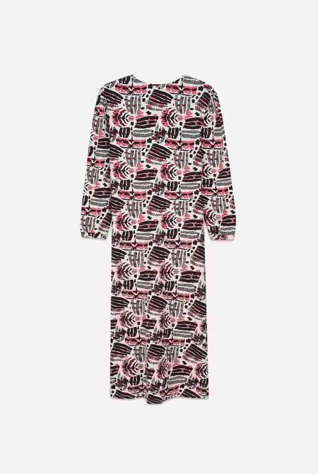 Women Black Abstract Print Wide Neck Midi Dress