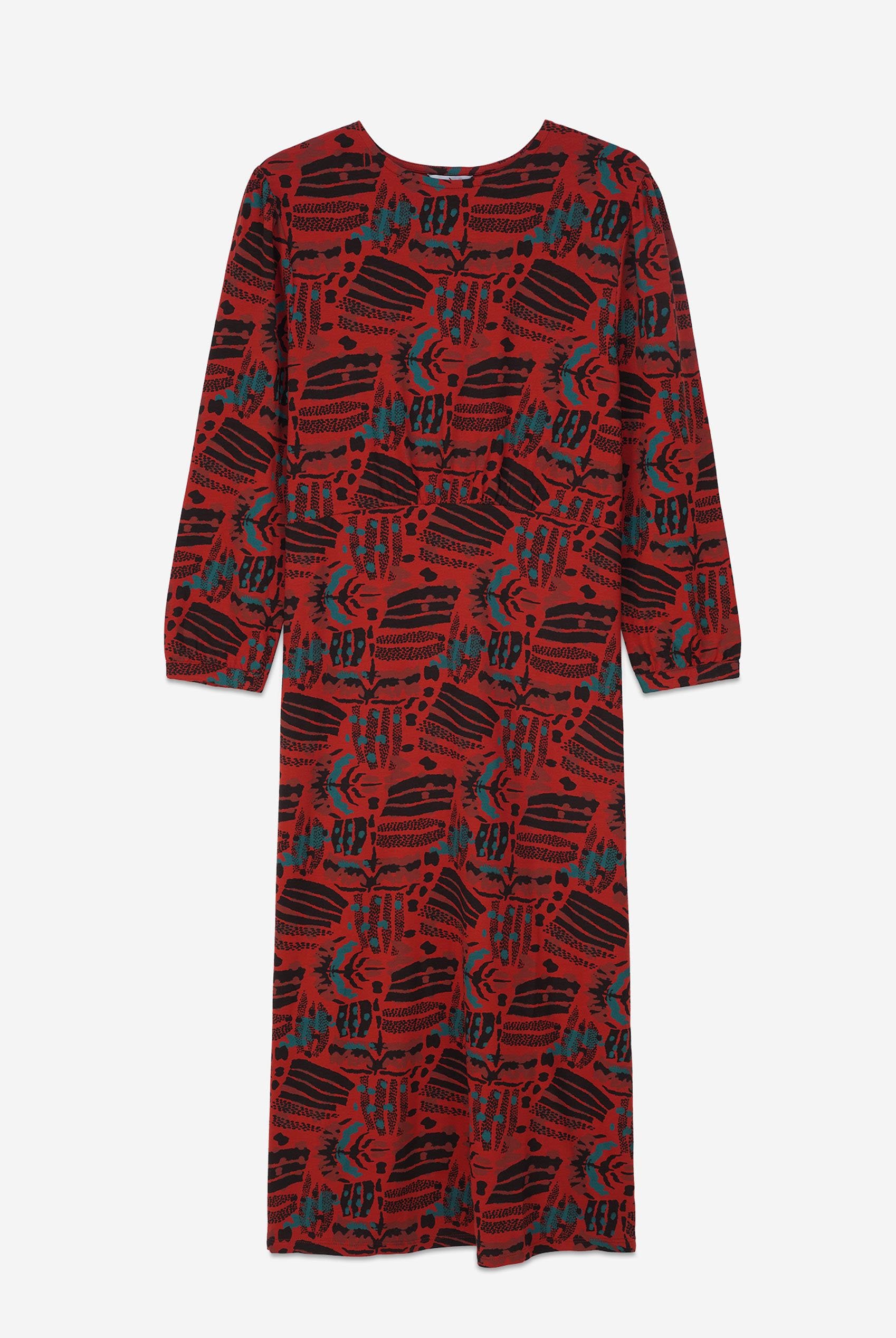 Women Abstract Print Wide Neck Midi Dress