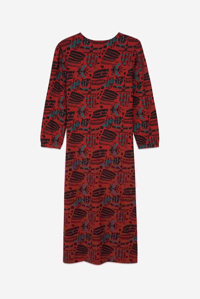 Women Abstract Print Wide Neck Midi Dress