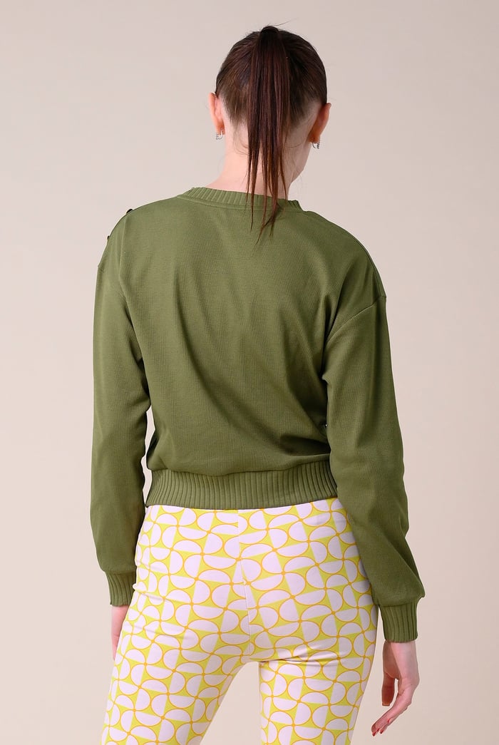 Button Shoulder Crewneck Sweatshirt
