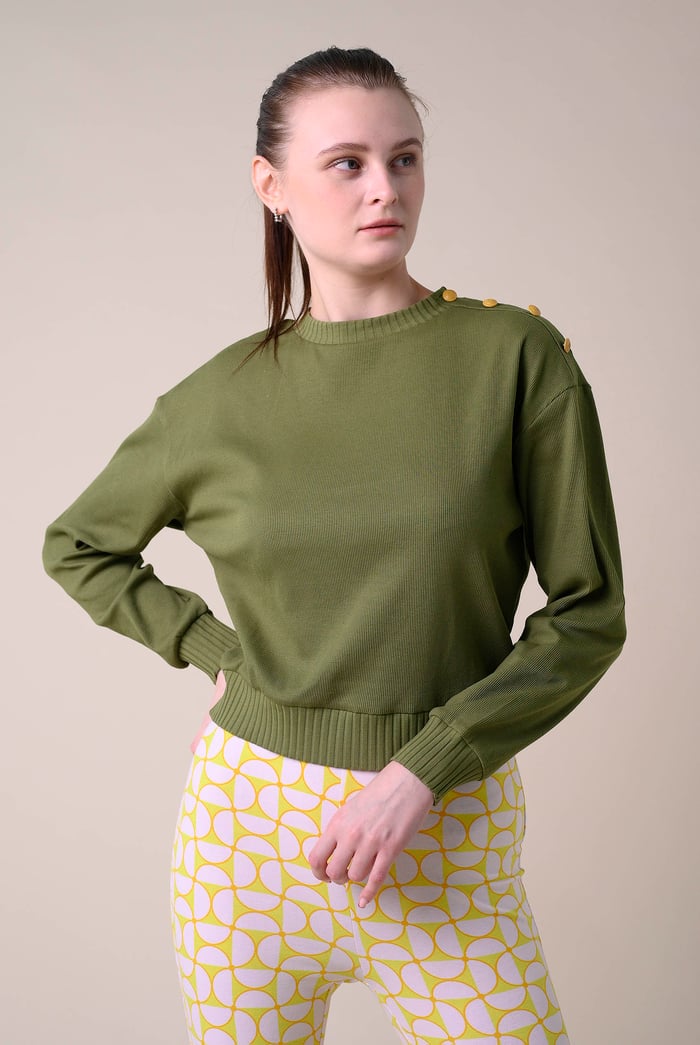 Button Shoulder Crewneck Sweatshirt