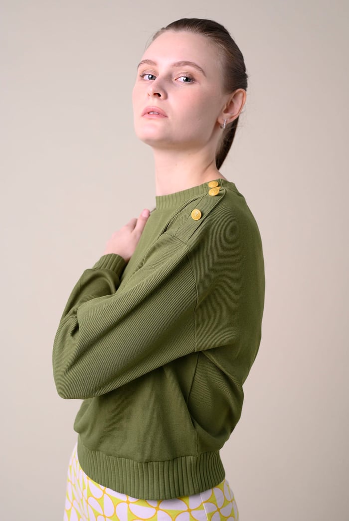 Button Shoulder Crewneck Sweatshirt