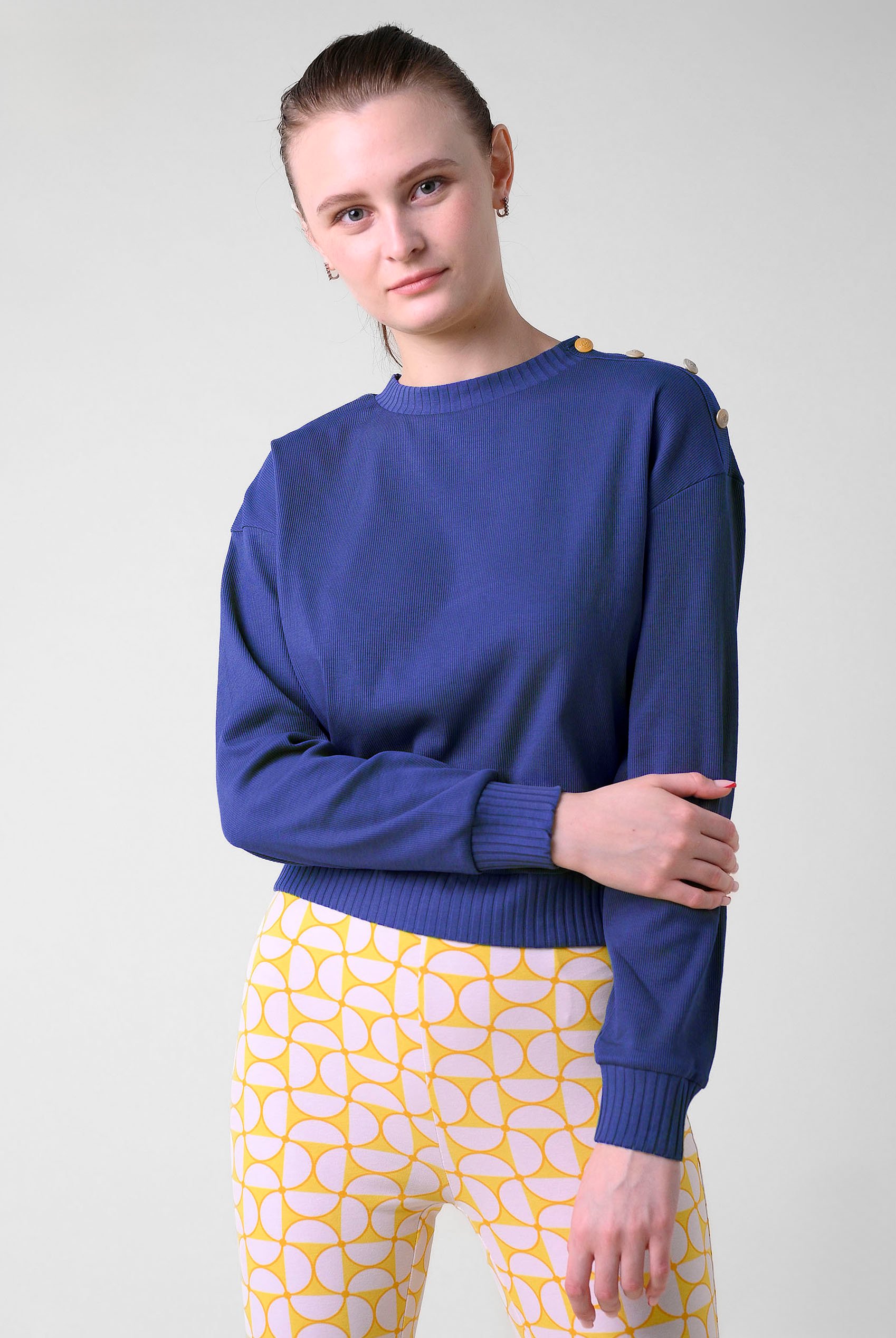 Button Shoulder Crewneck Sweatshirt