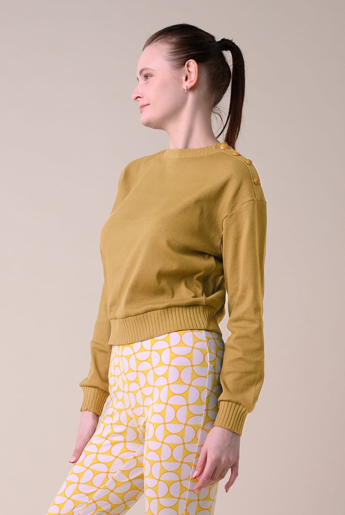 Button Shoulder Crewneck Sweatshirt