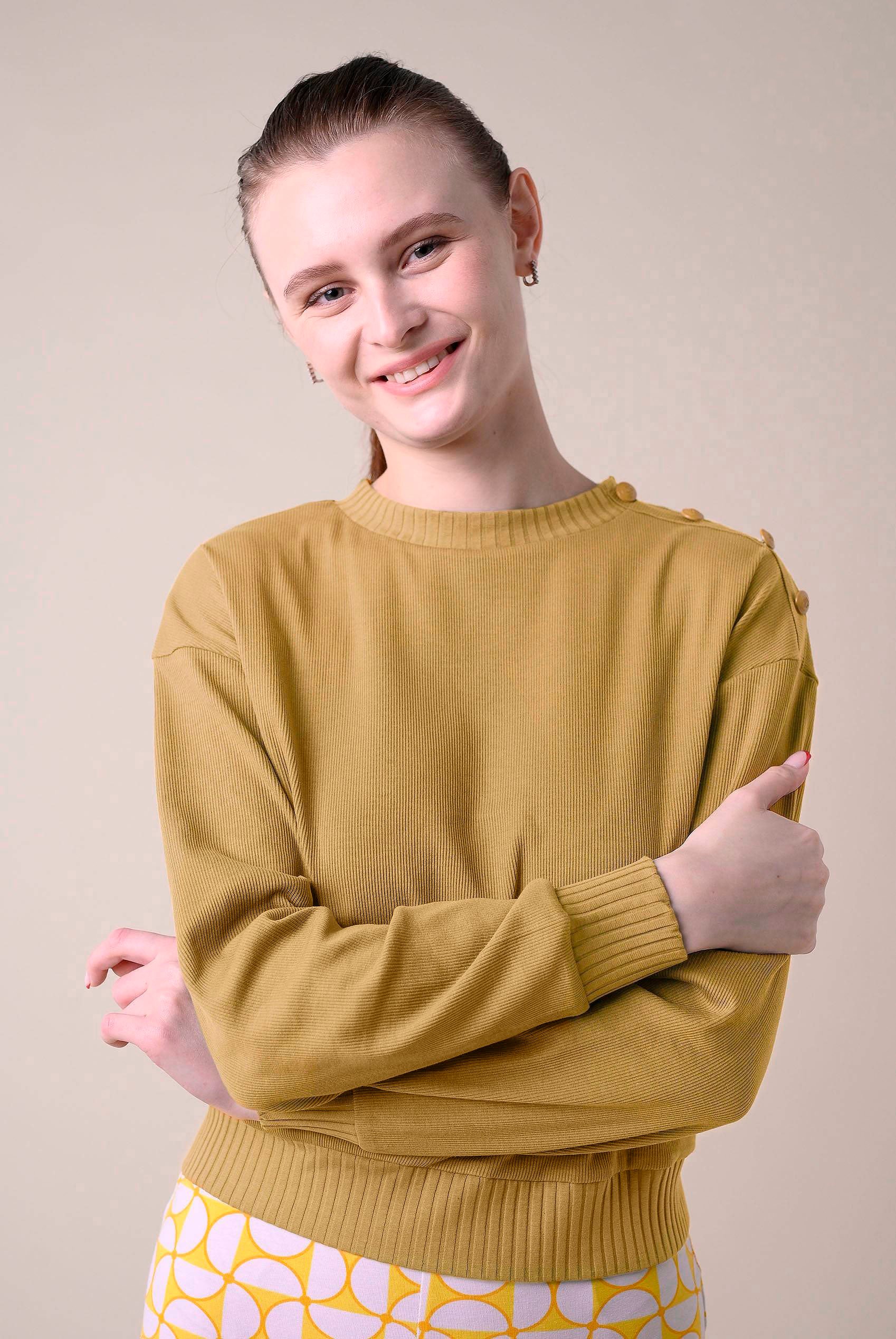 Button Shoulder Crewneck Sweatshirt