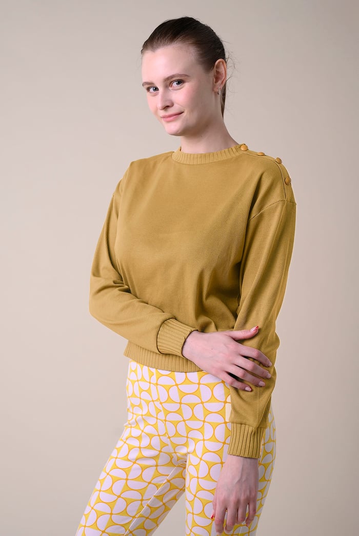 Button Shoulder Crewneck Sweatshirt