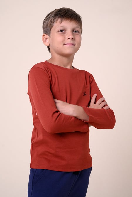 Boys Red Long Sleeve Plain T-Shirt ( 6yrs-11yrs)