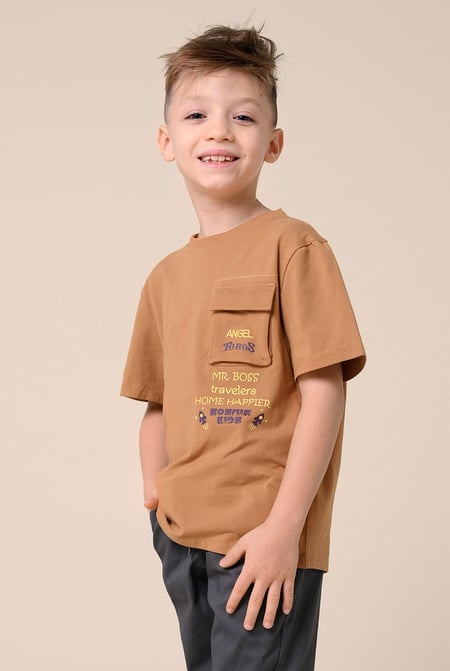 Boys Tan Utility Pocket Detailed  T-Shirt ( 6yrs-11yrs)